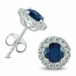 Wholesale 🧨 Monary Genuine 1 3/4 Carat TW Natural Sapphire And Real Diamond Halo Earrings in 14K White Gold for 👩 women ⭐