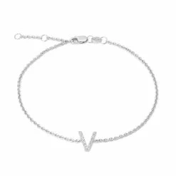 Hot Sale ⌛ Monary Silver Diamond "V" Initial Bracelet 7+1" for 👩 women 👍