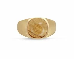 Deals ⌛ Monary Wood Jasper Iconic Stone Signet Ring in 14K Yellow Gold Plated Sterling Silver for men 😀