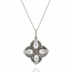 Budget 🛒 Monary Brown & White Diamond Pendant Necklace Set in 14K Rose Gold for 👩 women 🌟