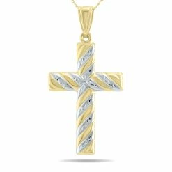 Best Pirce 🔥 Monary 10K Gold Filled Etched Cross Pendant With White Rhodium Polish Accents for 👩 women ⌛