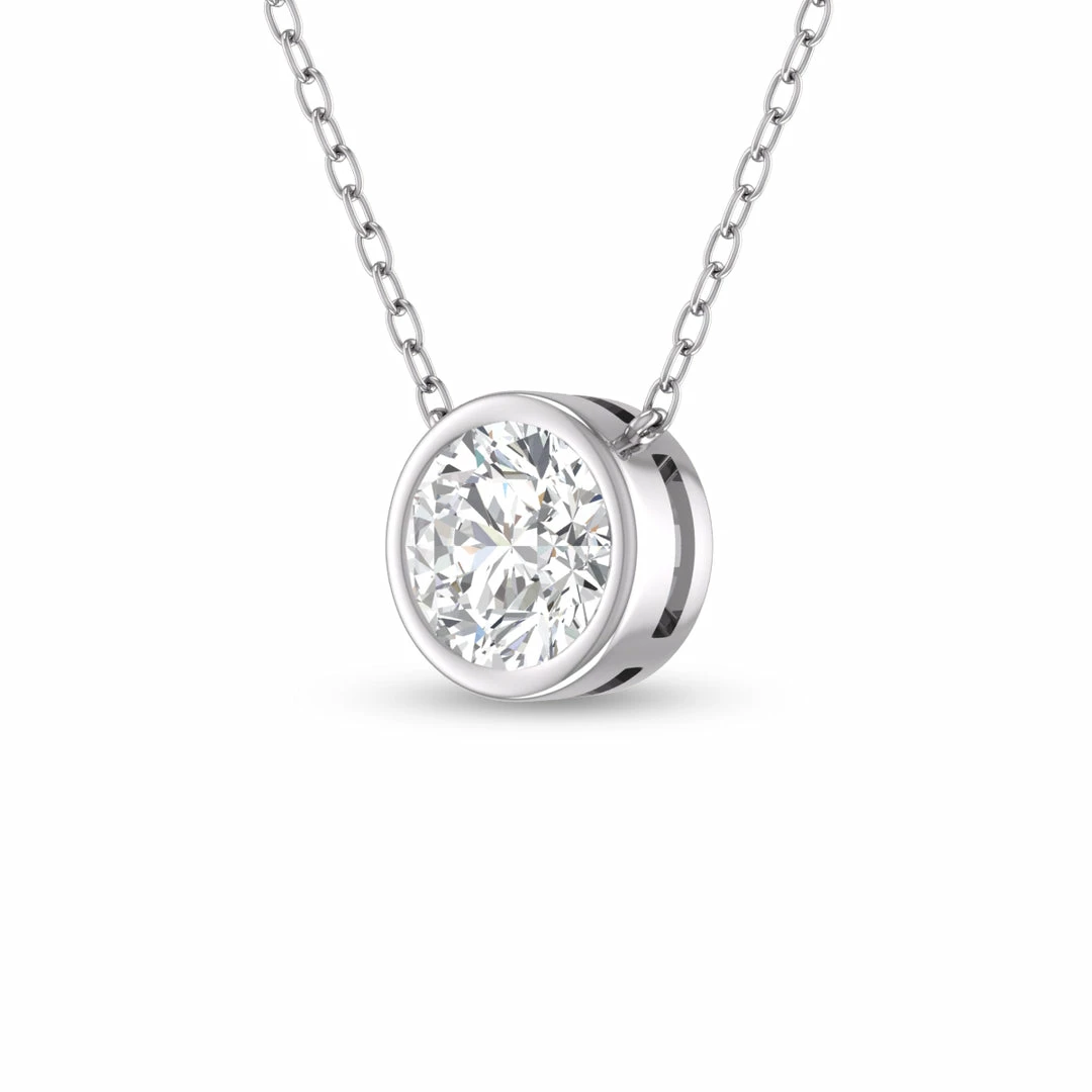 Promo π Monary Lab Grown 3/4 CTW Round Bezel Set Diamond Solitaire Pendant in 14K White Gold for π© women π - Image 2