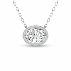 Best deal 🎉 Monary Lab Grown 1/4 CTW Oval Bezel Set Diamond Solitaire Pendant in 14K White Gold for 👩 women 🔔