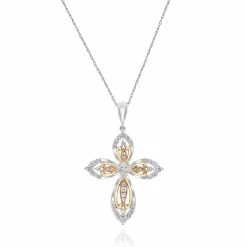 Outlet 🔥 Monary White Diamond Cross Pendant Necklace Set in 18K Two for 👩 women 😀