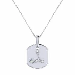 Best deal 🎁 Monary Pisces Two Fish Aquamarine & Diamond Constellation Tag Pendant Necklace in Sterling Silver for 👩 women ❤️