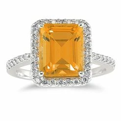 Coupon π Monary Citrine and Diamond Halo Cocktail Ring in 14K White Gold for π© women π