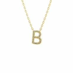 Hot Sale 👏 Monary Silver Diamond Initial "B" Necklace W/18k Yg Plate for 👩 women 🛒