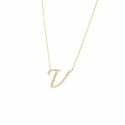 Budget 🔥 Monary Diamond Script Initial Necklace (Yg/ 16+2") for 👩 women 🎁