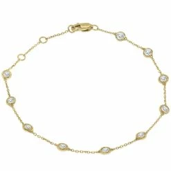 New π Monary 3/4 Carat TW Bezel Set Genuine Diamond Station Bracelet in 14K Yellow Gold for π© women π