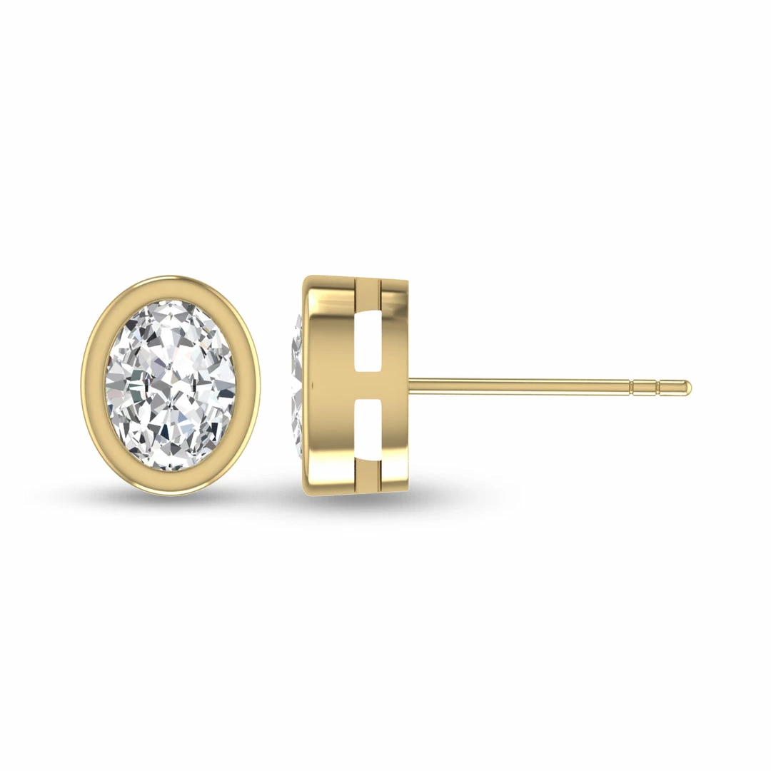 Hot Sale π Monary Lab Grown 1 CTW Oval Bezel Set Solitaire Diamond Earrings in 14K Yellow Gold for π© women π₯° - Image 4