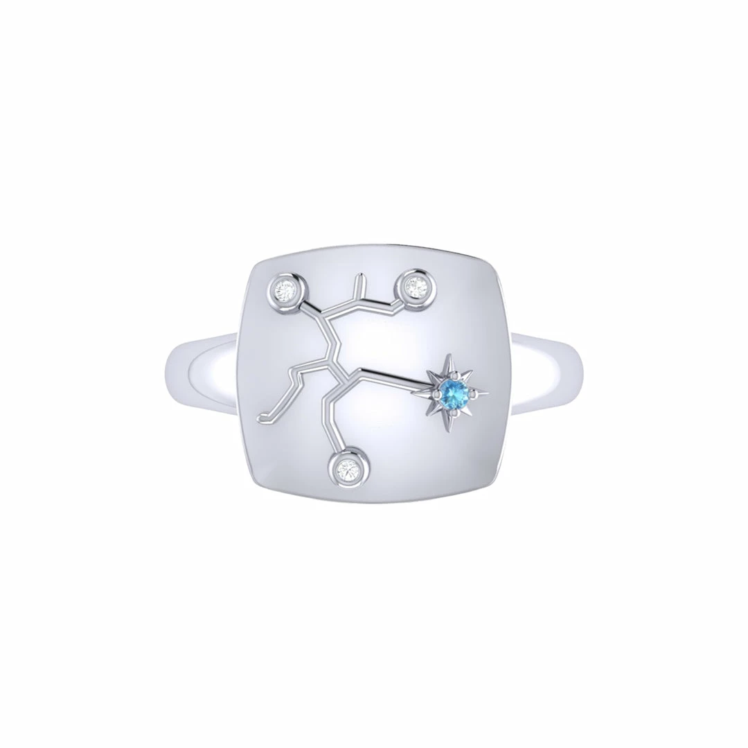 Cheap β Monary Sagittarius Archer Blue Topaz & Diamond Constellation Signet Ring in Sterling Silver for π© women π - Image 4