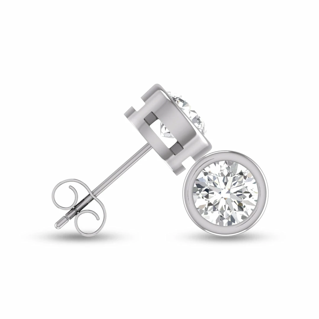 Hot Sale π Monary Lab Grown 1/2 CTW Round Bezel Set Solitaire Diamond Earrings in 14K White Gold for π© women π - Image 2