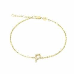 Hot Sale 🧨 Monary Silver/18k Yellow Dia "P" Bracelet "7+.5+.5" for 👩 women 🎉