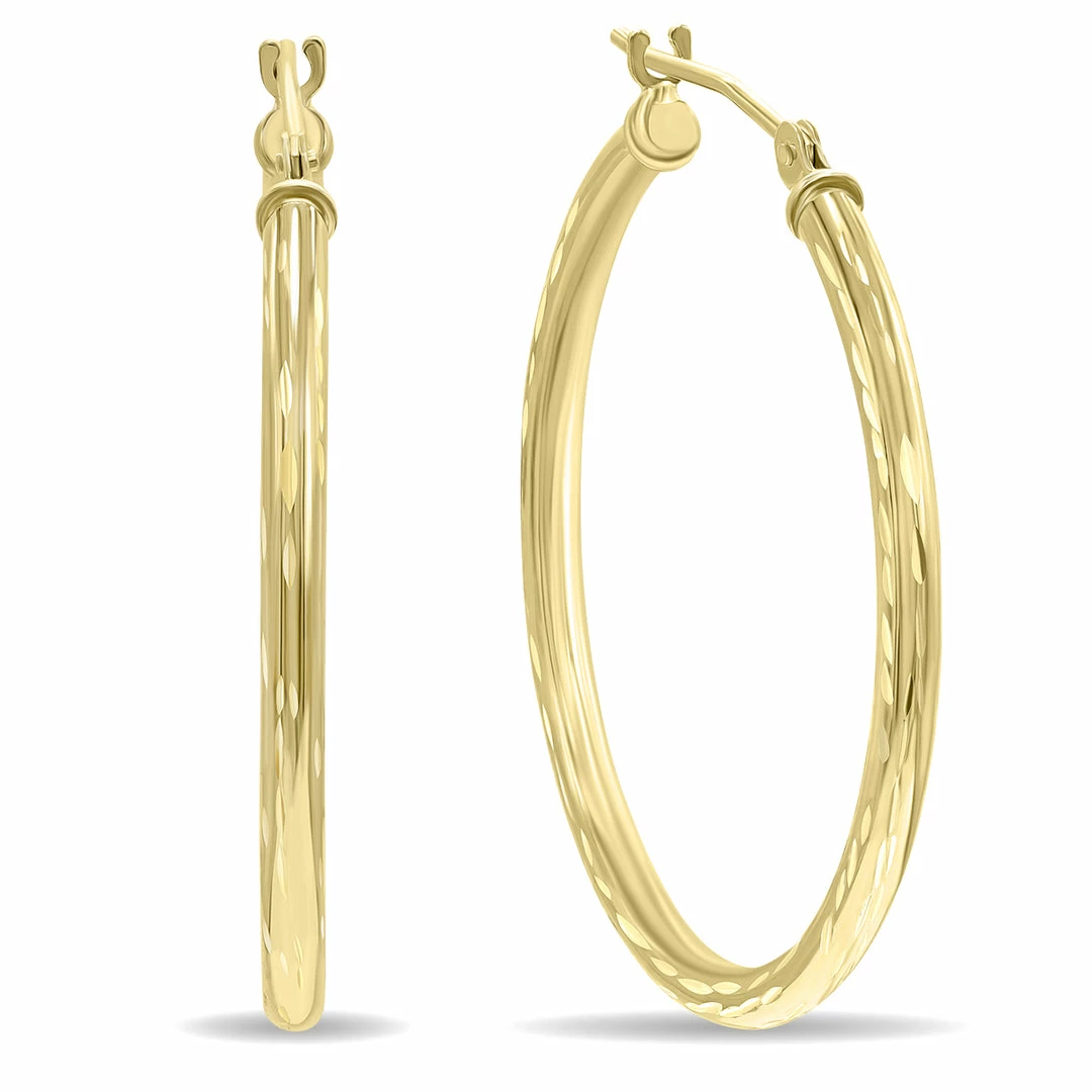 Discount π Monary 10K Yellow Gold Shiny Diamond Cut Engraved Hoop Earrings (30mm) for π© women βοΈ