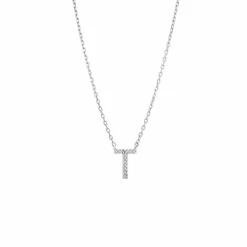 Best Sale 😉 Monary Silver Diamond Initial "T" Necklace for 👩 women 🎉