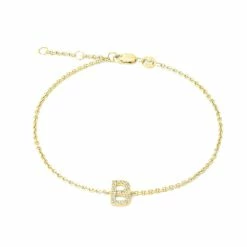 Best Pirce 👏 Monary Silver/18k Yellow Dia "B" Bracelet "7+.5+.5" for 👩 women 🎉