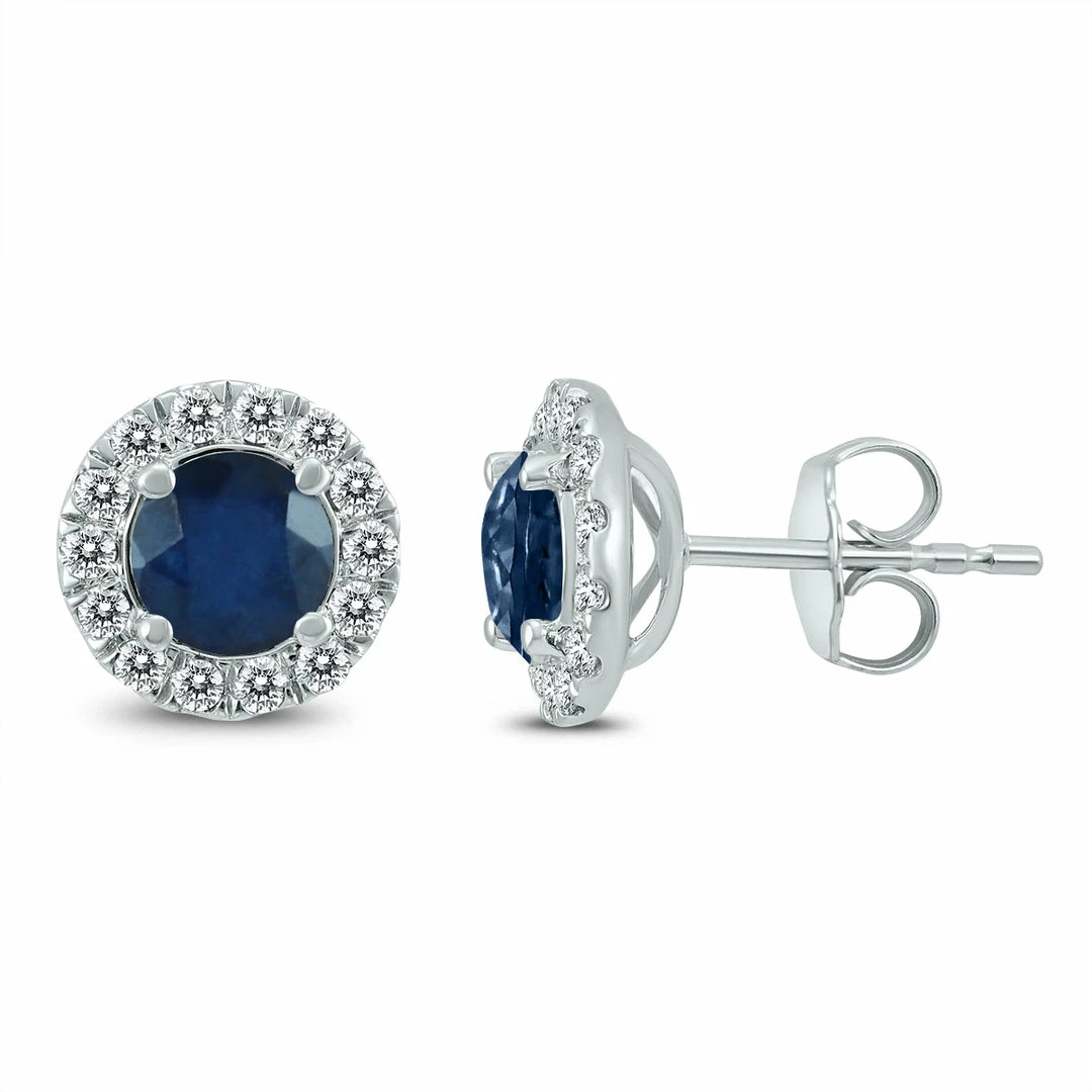 Wholesale 𧨠Monary Genuine 1 3/4 Carat TW Natural Sapphire And Real Diamond Halo Earrings in 14K White Gold for π© women β - Image 2
