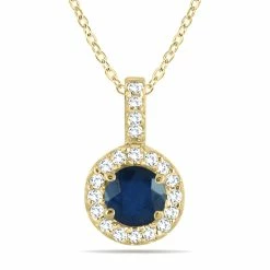 Wholesale 👍 Monary 1/2 Carat TW Halo Sapphire And Diamond Pendant in 10K Yellow Gold for 👩 women ❤️
