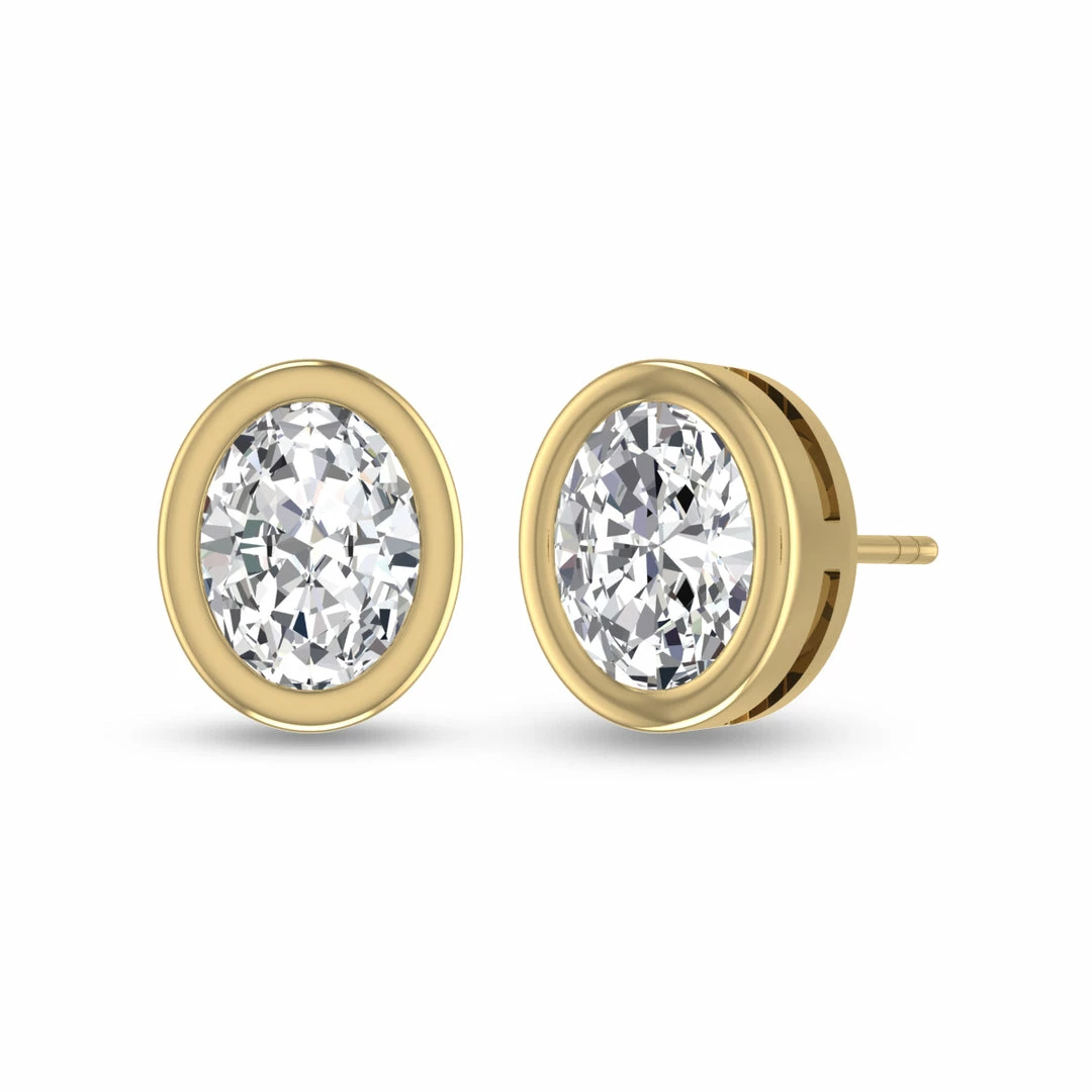 Hot Sale π Monary Lab Grown 1 CTW Oval Bezel Set Solitaire Diamond Earrings in 14K Yellow Gold for π© women π₯° - Image 3