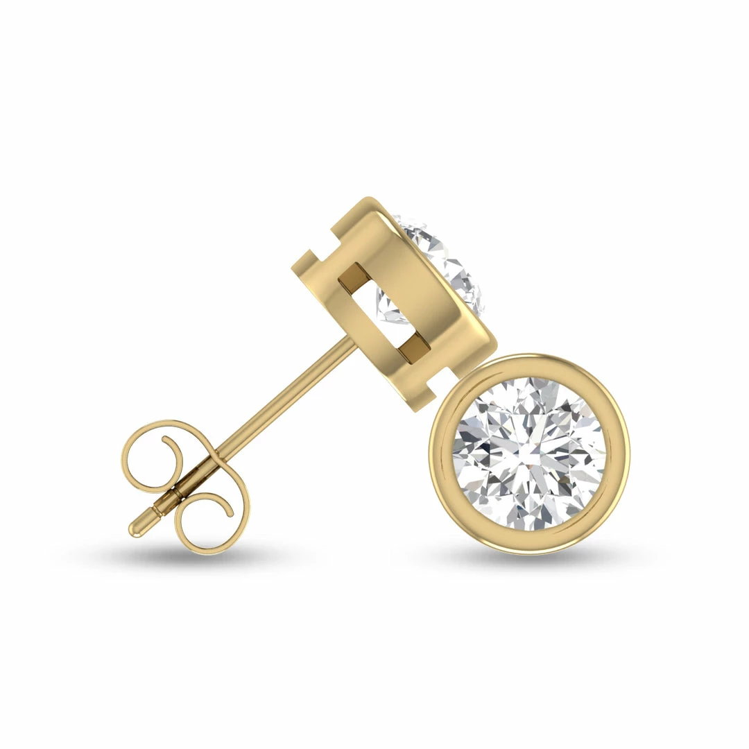 Hot Sale π₯° Monary Lab Grown 1/2 CTW Round Bezel Set Solitaire Diamond Earrings in 14K Yellow Gold for π© women β¨ - Image 2