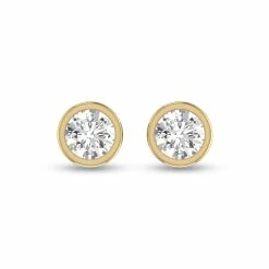 Hot Sale 🥰 Monary Lab Grown 1/2 CTW Round Bezel Set Solitaire Diamond Earrings in 14K Yellow Gold for 👩 women ✨