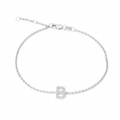 Brand new ✔️ Monary Silver Diamond "B" Initial Bracelet 7+1" for 👩 women ❤️