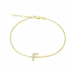 Deals 🤩 Monary Silver/18k Yellow Dia "F" Bracelet "7+.5+.5" for 👩 women 👍