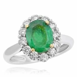 Best Pirce 🧨 Monary Green Emerald & Diamond Ring - Set in 14K Two Tone Gold for 👩 women 🥰