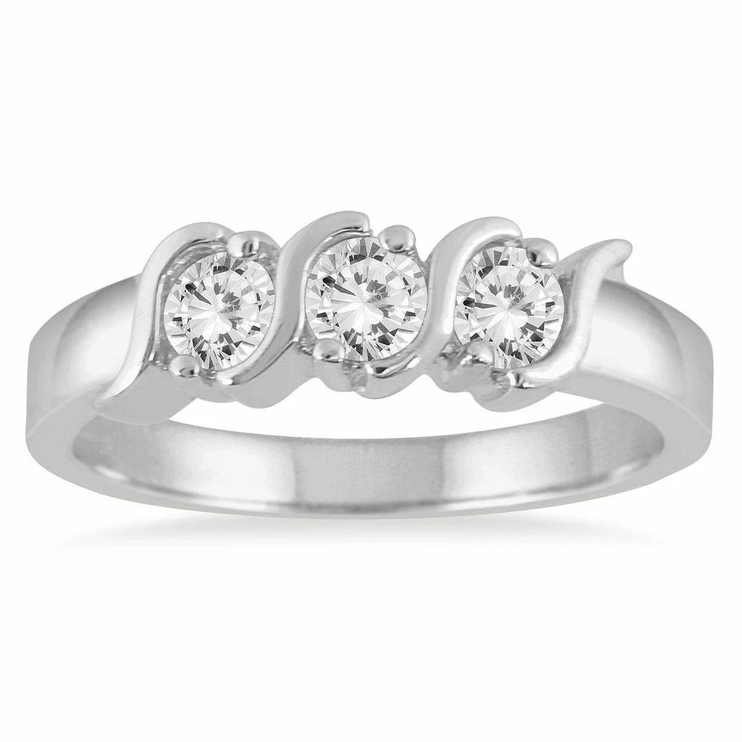 Outlet π₯ Monary 1/2 Carat TW 3 Stone S Groove Diamond Band in 10K White Gold for π© women βοΈ