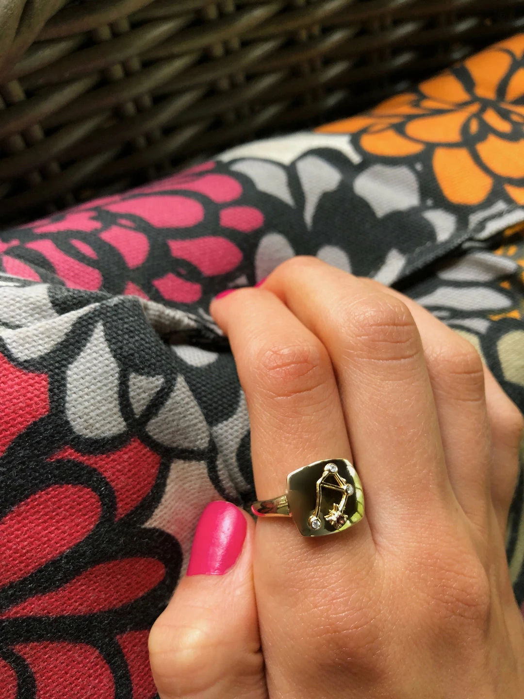 Flash Sale π Monary Libra Scales Pink Tourmaline & Diamond Constellation Signet Ring in 14K Yellow Gold Vermeil on Sterling Silver for π© women π - Image 2