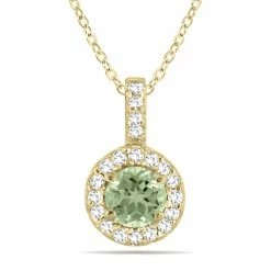 Flash Sale 🔔 Monary 1/2 Carat TW Halo Green Amethyst And Diamond Pendant in 10K Yellow Gold for 👩 women 😀
