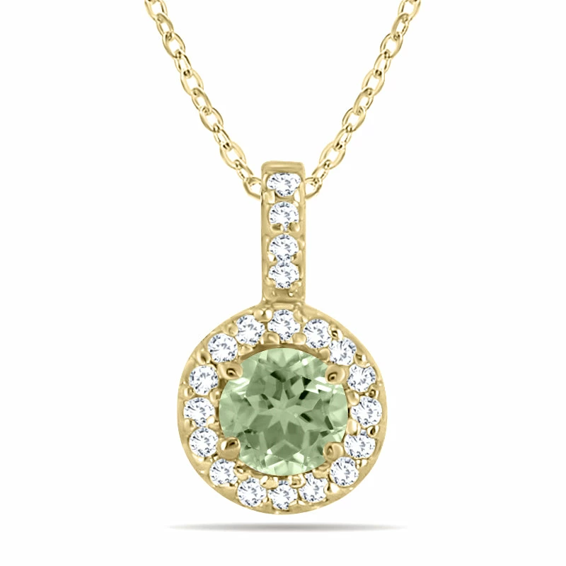 Flash Sale π Monary 1/2 Carat TW Halo Green Amethyst And Diamond Pendant in 10K Yellow Gold for π© women π
