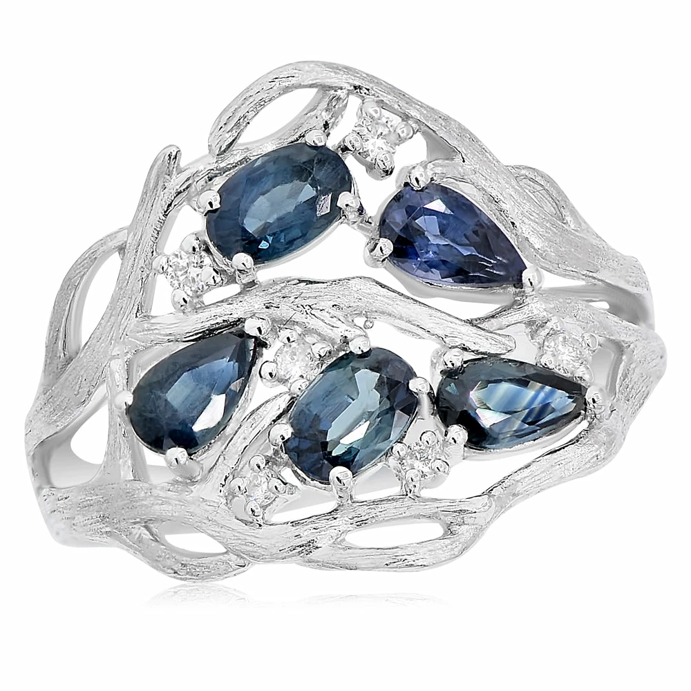 Best Sale π Monary Blue Sapphire & Diamond Cocktail Ring - Set in 14K White Gold for π© women β€οΈ