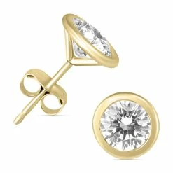 Flash Sale 🔔 Monary 1 1/2 Carat TW Bezel Diamond Solitaire Stud Earrings in 14K Yellow Gold for 👩 women 😉