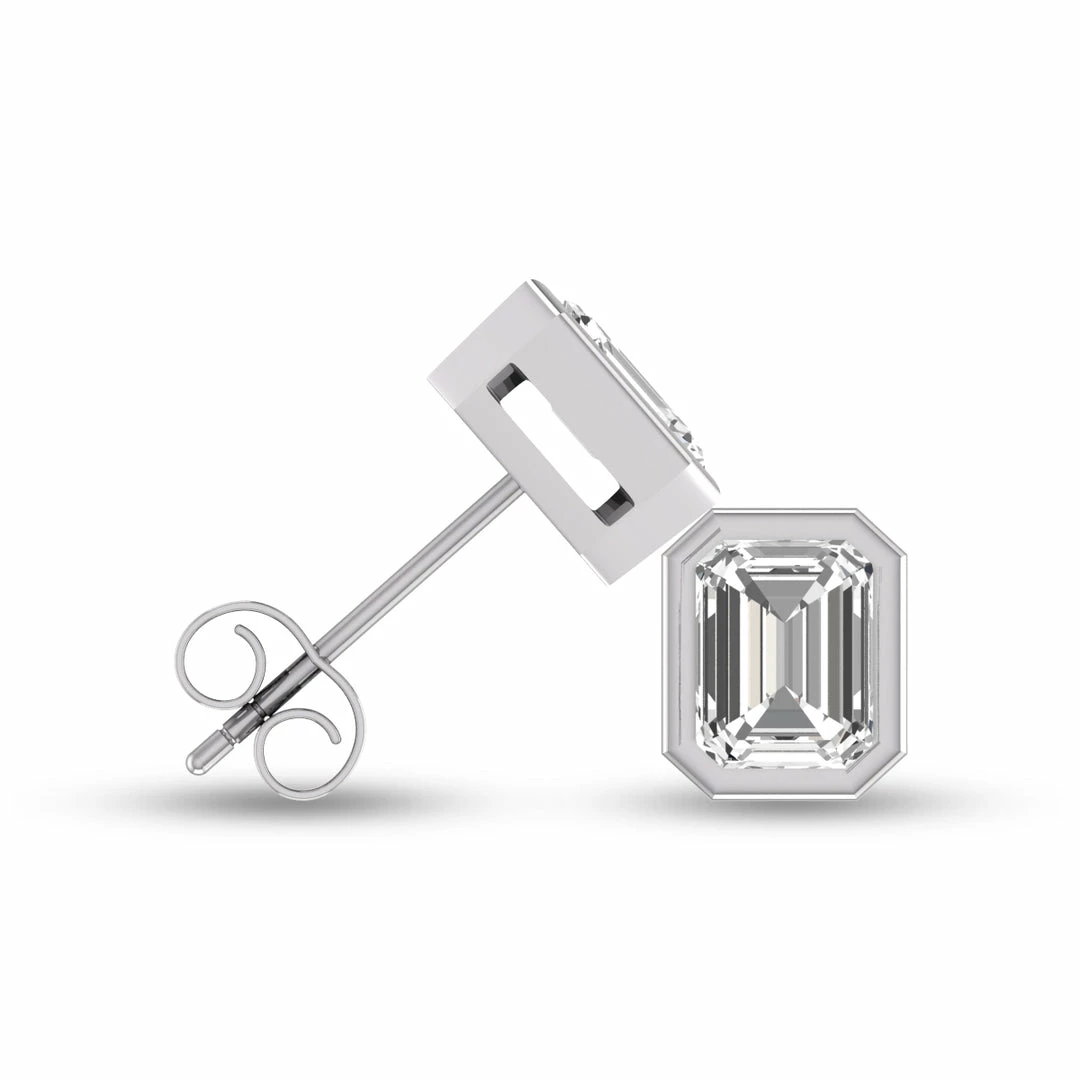 Cheap 𧨠Monary Lab Grown 1/4 CTW Emerald Bezel Set Diamond Solitaire Earrings in 14K White Gold for π© women π - Image 2