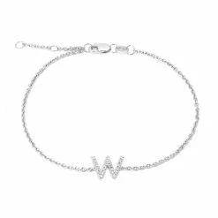 New 💯 Monary Silver Diamond "W" Initial Bracelet 7+1" for 👩 women ⌛