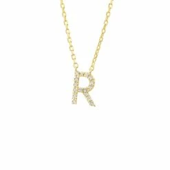 New 🧨 Monary Silver Diamond Initial "R" Necklace W/18k Yg Plate for 👩 women 🔔