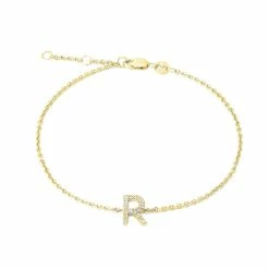 Outlet ⌛ Monary Silver/18k Yellow Dia "R" Bracelet "7+.5+.5" for 👩 women 🎉