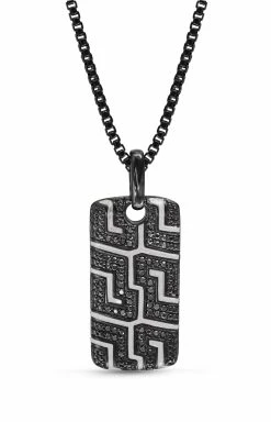 Coupon 🤩 Monary Pro Rider Black Rhodium Plated Sterling Silver Tire Tread Black Diamond Tag for men 🤩