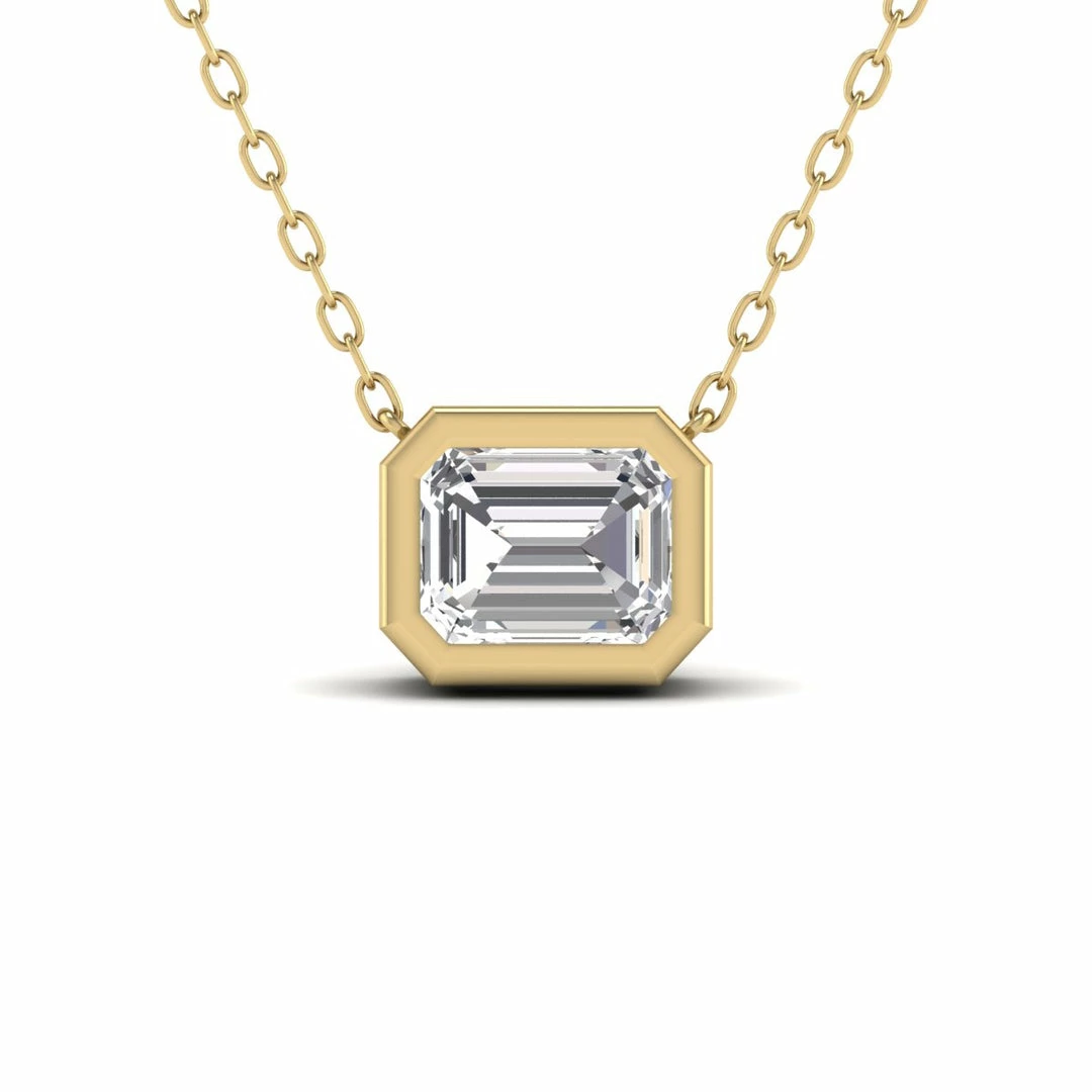 Brand new 𧨠Monary Lab Grown 1/2 CTW Emerald Cut Bezel Set Diamond Solitaire Pendant in 14K Yellow Gold for π© women π