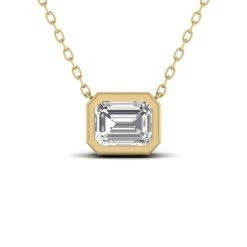 Promo β€οΈ Monary Lab Grown 1 CTW Emerald Cut Bezel Set Diamond Solitaire Pendant in 14K Yellow Gold for π© women π