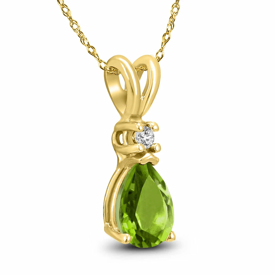 Wholesale π₯° Monary 14K Yellow Gold 6x4MM Pear Peridot and Diamond Pendant for π© women π - Image 2