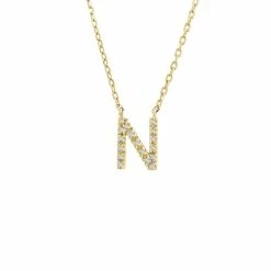 Best Pirce 😀 Monary Silver Diamond Initial "N" Necklace W/18k Yg Plate for 👩 women 🔥