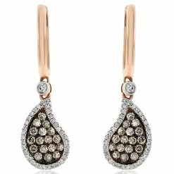 Best deal 💯 Monary Brown & White Diamond Fashion Dangle Earrings Set in 14K Rose Gold for 👩 women 🔥
