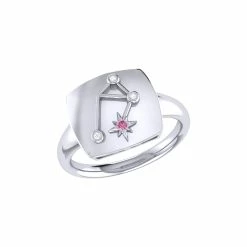 Best deal 🔥 Monary Libra Scales Pink Tourmaline & Diamond Constellation Signet Ring in Sterling Silver for 👩 women ✨