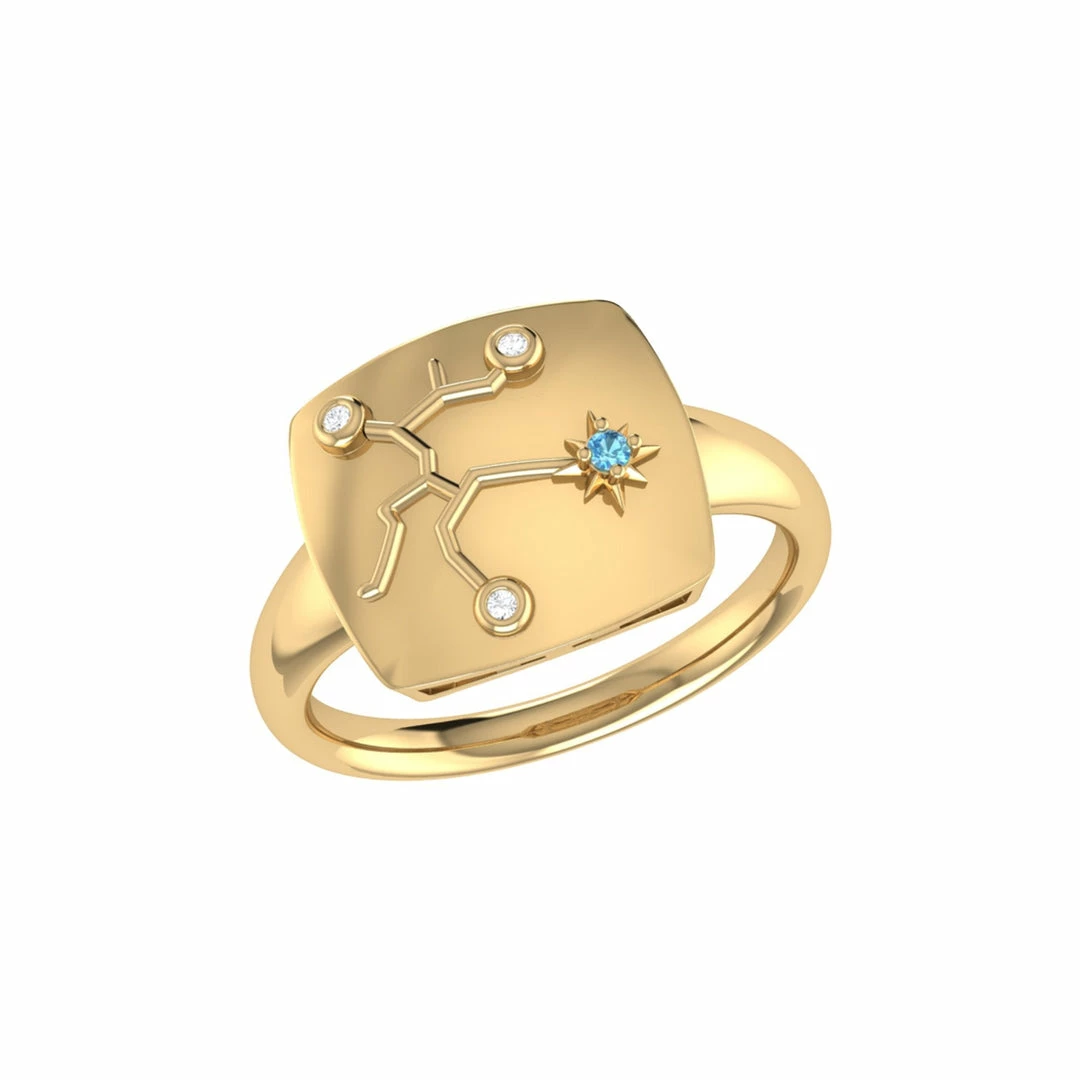 Wholesale βοΈ Monary Sagittarius Archer Blue Topaz & Diamond Constellation Signet Ring in 14K Yellow Gold Vermeil on Sterling Silver for π© women β¨