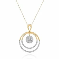 Discount 💯 Monary Double Circle White Diamond Necklace Set in 14K Yellow Gold for 👩 women 🧨