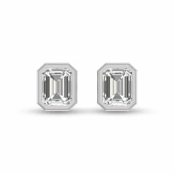 Best Sale 😀 Monary Lab Grown 1 CTW Emerald Bezel Set Diamond Solitaire Earrings in 14K White Gold for 👩 women ⌛