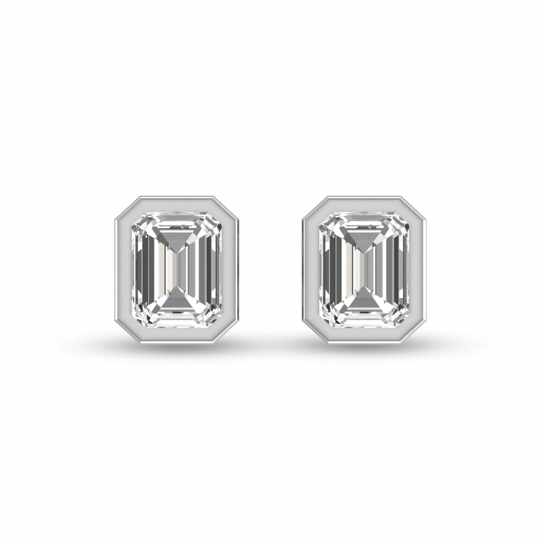 Budget β Monary Lab Grown 3/4 CTW Emerald Bezel Set Diamond Solitaire Earrings in 14K White Gold for π© women π