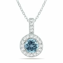 Top 10 😀 Monary 1/2 Carat TW Halo Aquamarine And Diamond Pendant in 10K White Gold for 👩 women ❤️